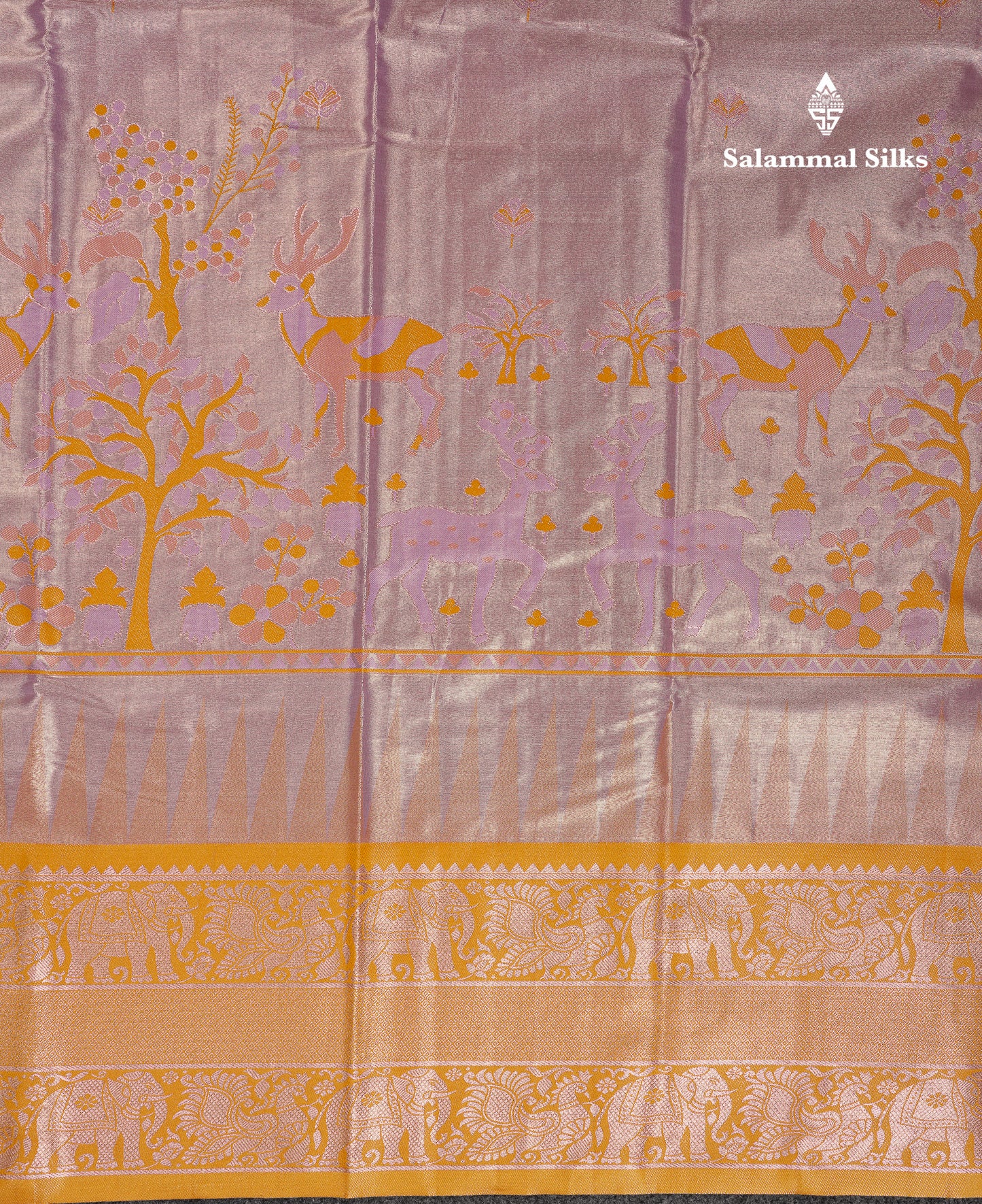 Beautiful Blue Menakari Work Tissue Semi Silk Saree With Contrast Mustard Yellow Traditional Temple Evening Morning Border