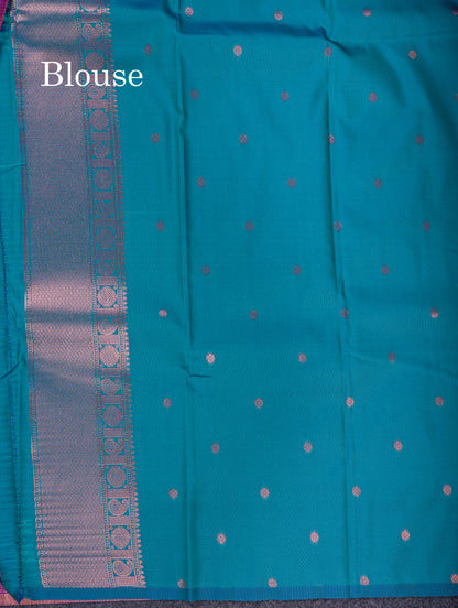 Beautiful Dual Tone Peacock Blue Semi Soft Silk Saree With Traditional Evening Morning Border