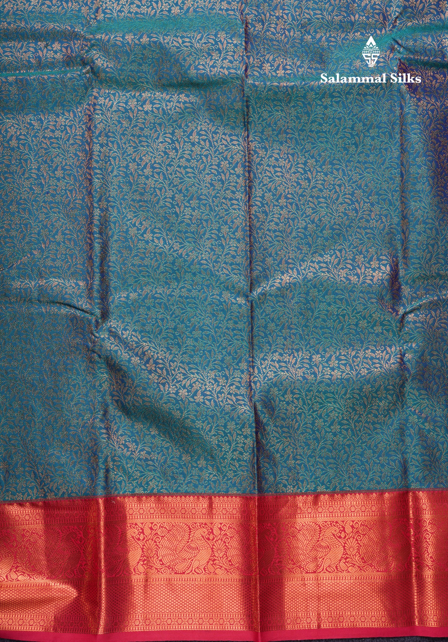 Peacock Blue Bridal Semi Silk Saree With Contrast Pink Border