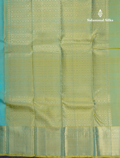 Pastel Blue Pure Kanjivaram Silk Saree With Contrast Manthulir Green Border