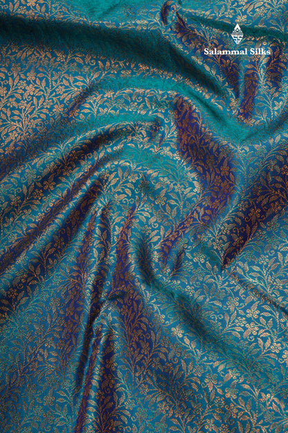 Peacock Blue Bridal Semi Silk Saree With Contrast Pink Border