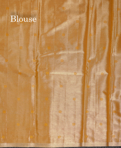 Beautiful Blue Menakari Work Tissue Semi Silk Saree With Contrast Mustard Yellow Traditional Temple Evening Morning Border