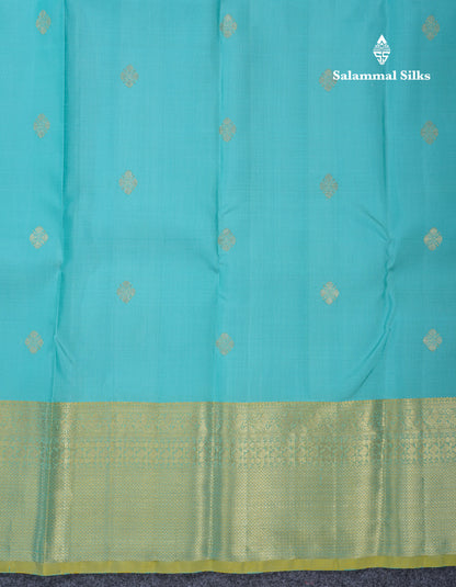 Pastel Blue Pure Kanjivaram Silk Saree With Contrast Manthulir Green Border