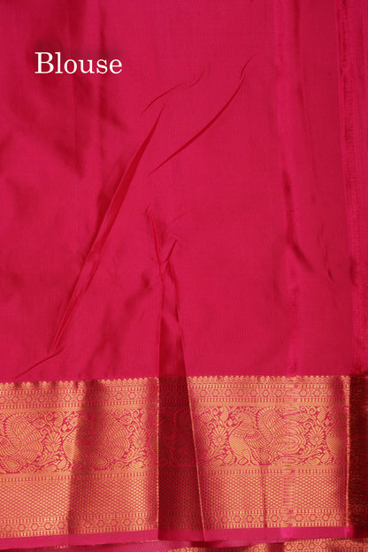 Peacock Blue Bridal Semi Silk Saree With Contrast Pink Border