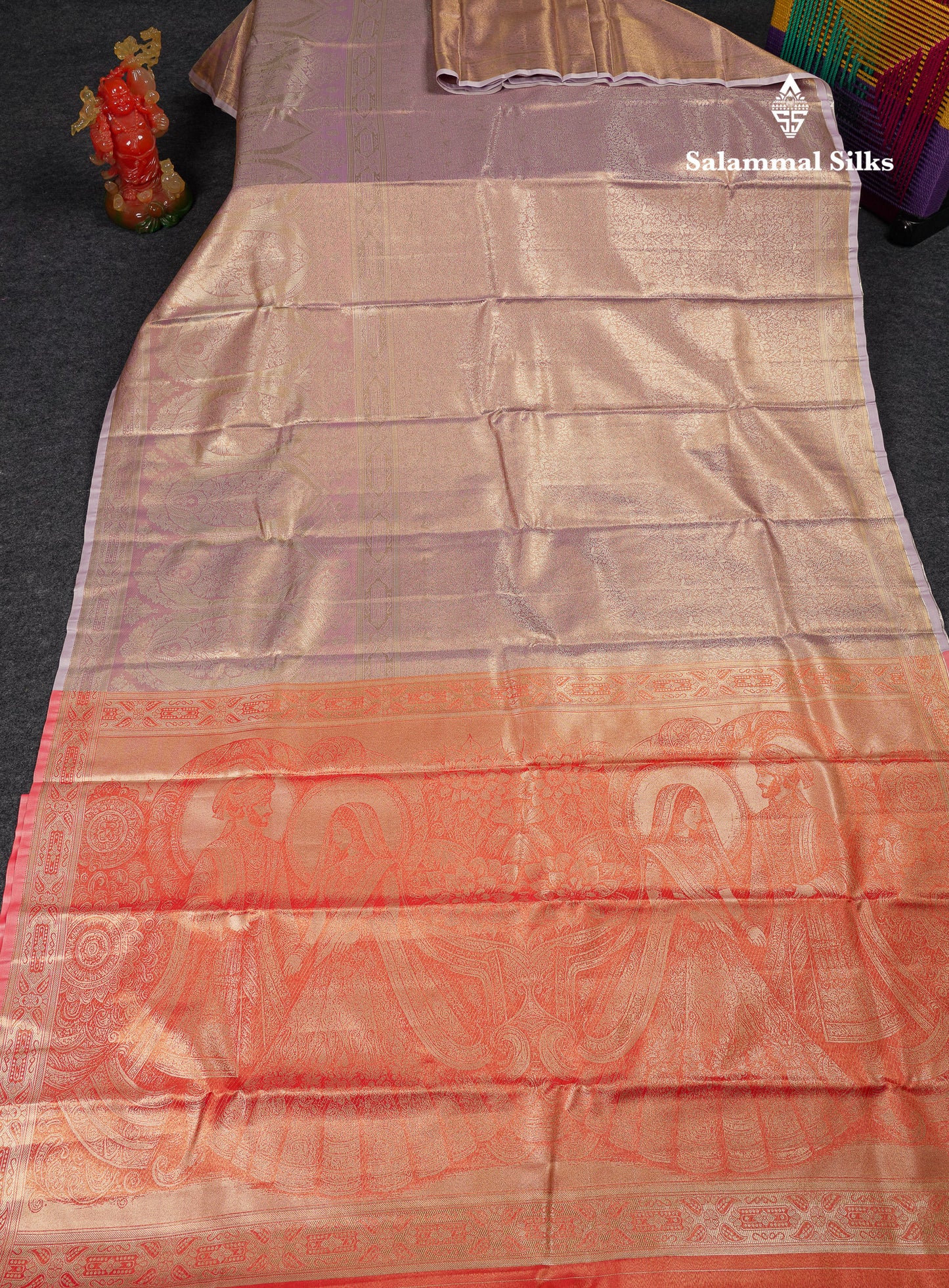 Beautiful Copper Tissue Silk Mix Saree With Contrast Violet Blouse
