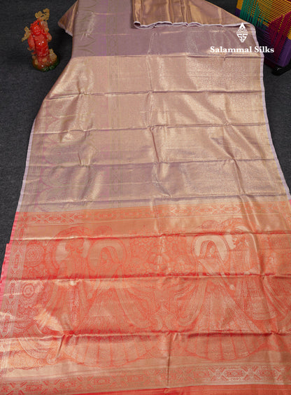 Beautiful Copper Tissue Silk Mix Saree With Contrast Violet Blouse