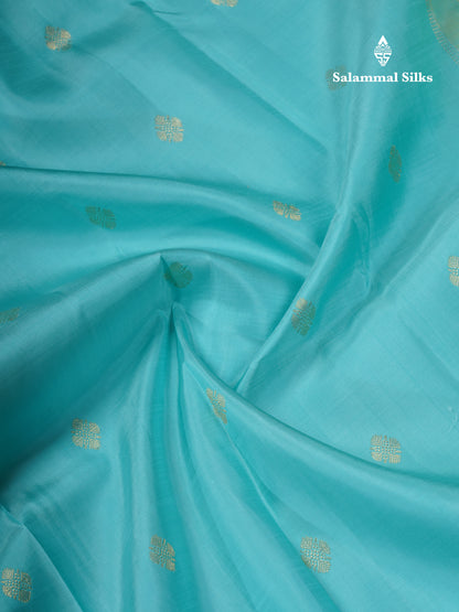 Pastel Blue Pure Kanjivaram Silk Saree With Contrast Manthulir Green Border