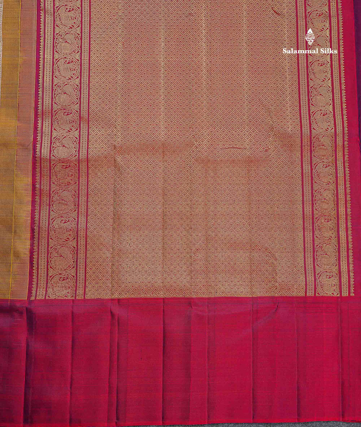 Pure Kanjivaram Silk Saree - Mehandi Green Colour Body With Contrast Dual Tone Maroon Border