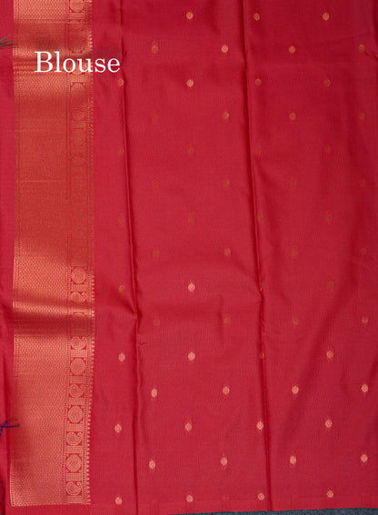 Beautiful Dual Tone Peacock Blue Semi Soft Silk Saree With Traditional Evening Morning Border