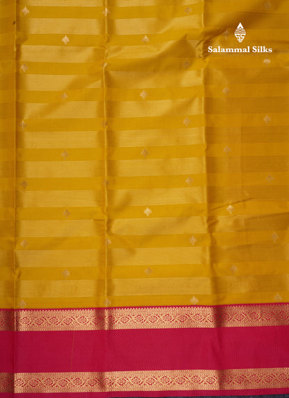 Mustard Yellow Vaira Oosi Butta Semi Silk Saree With Contrast Pink Gap Border