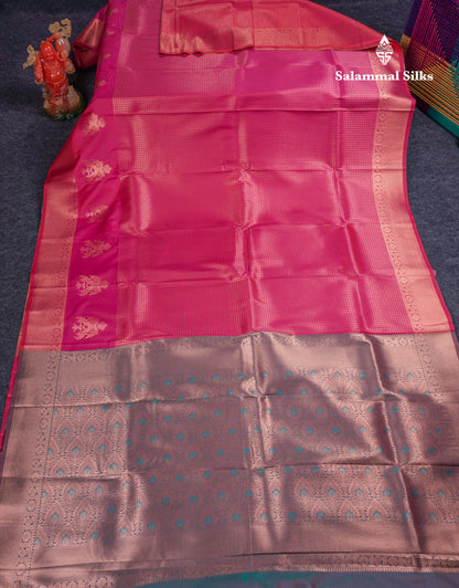 Beautiful Dual Tone Peacock Blue Semi Soft Silk Saree With Traditional Evening Morning Border