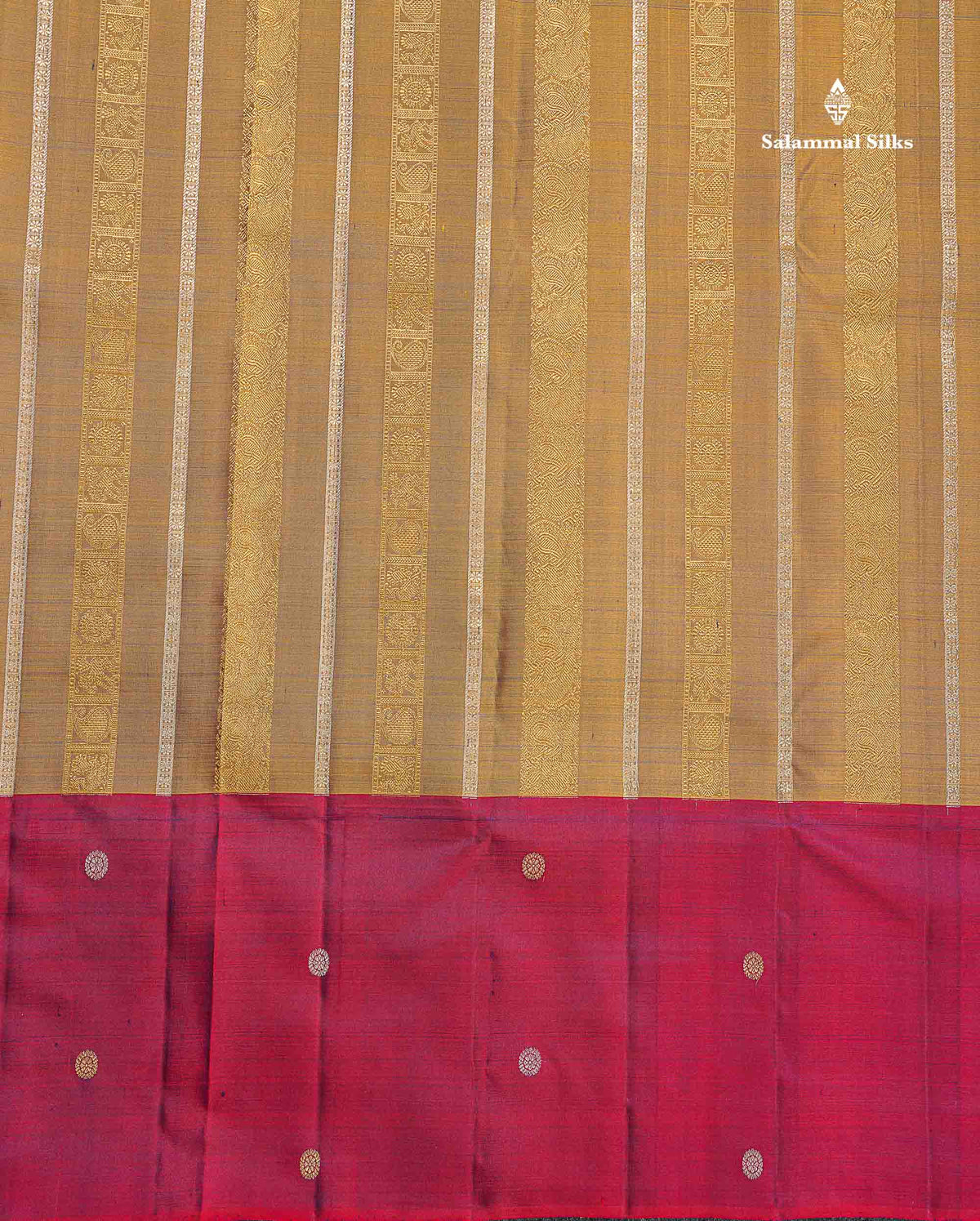 Pure Kanjivaram Silk Saree - Mehandi Green Colour Body With Contrast Dual Tone Maroon Border
