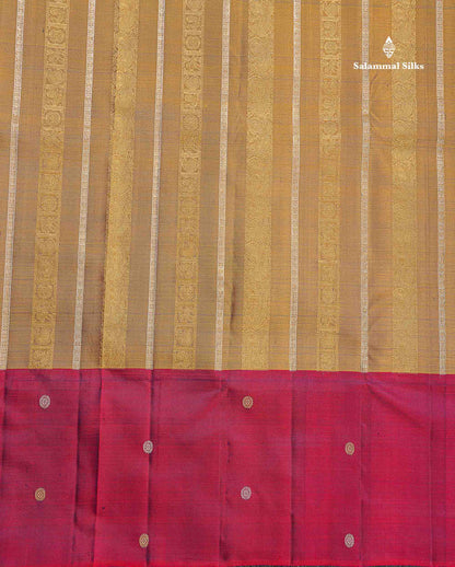 Pure Kanjivaram Silk Saree - Mehandi Green Colour Body With Contrast Dual Tone Maroon Border
