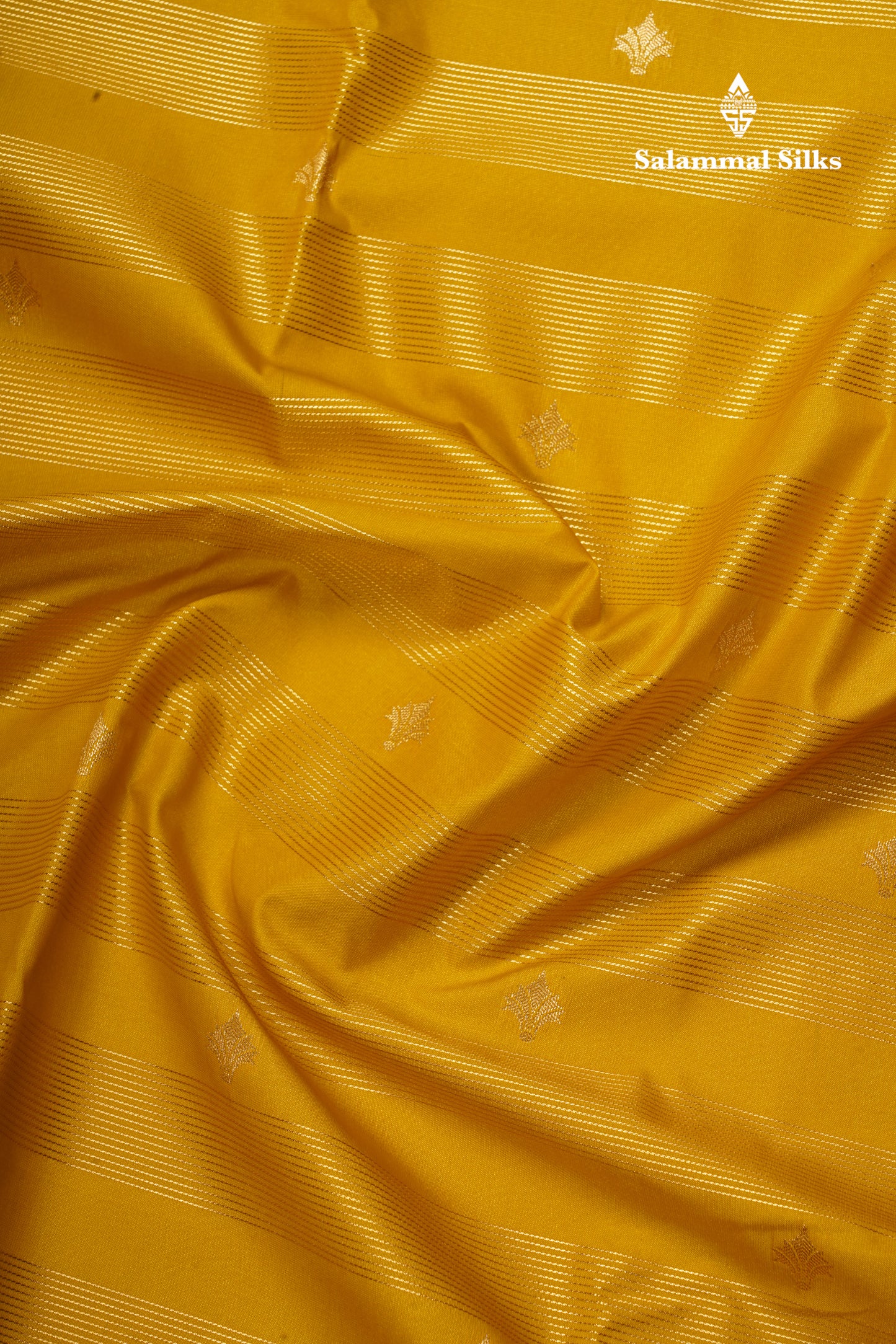 Mustard Yellow Vaira Oosi Butta Semi Silk Saree With Contrast Pink Gap Border