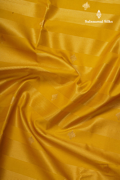 Mustard Yellow Vaira Oosi Butta Semi Silk Saree With Contrast Pink Gap Border