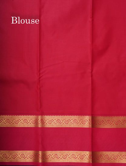 Mustard Yellow Vaira Oosi Butta Semi Silk Saree With Contrast Pink Gap Border
