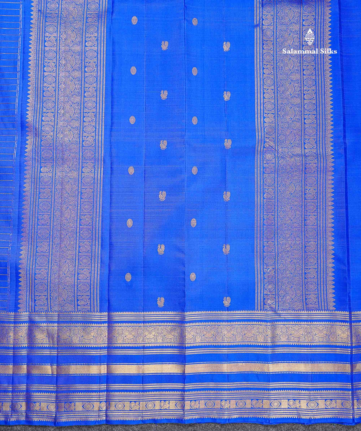 Pure Kanjivaram Silk Saree - Royal Blue Colour Body Horizontal Zari Stripes With Traditional Long Border