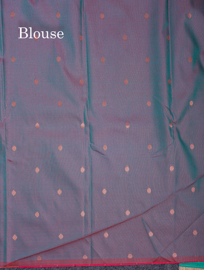 Beautiful Dual Tone Peacock Blue Semi Soft Silk Saree With Traditional Evening Morning Border