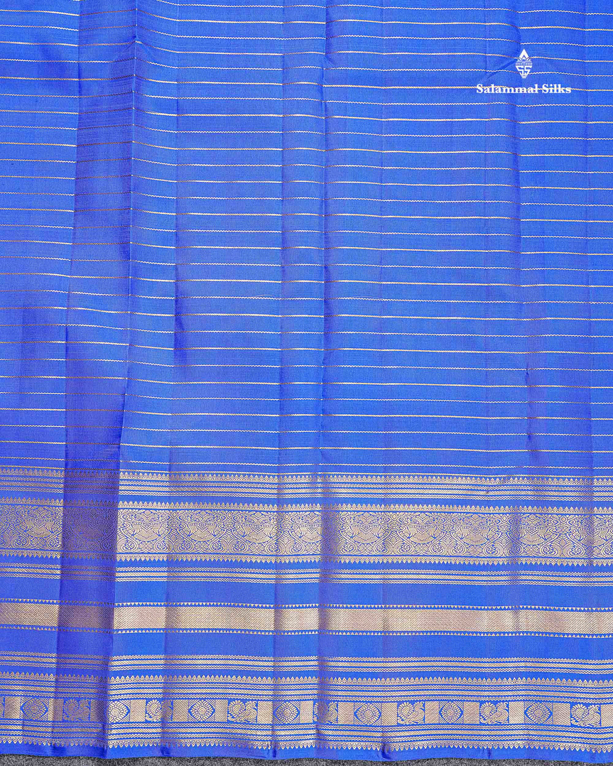 Pure Kanjivaram Silk Saree - Royal Blue Colour Body Horizontal Zari Stripes With Traditional Long Border