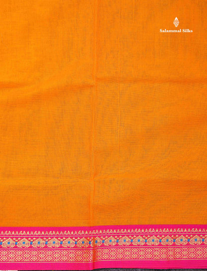 Beautiful Chilly Red Plain Pure Cotton Saree With Contrast Violet Menakari Traditional Border