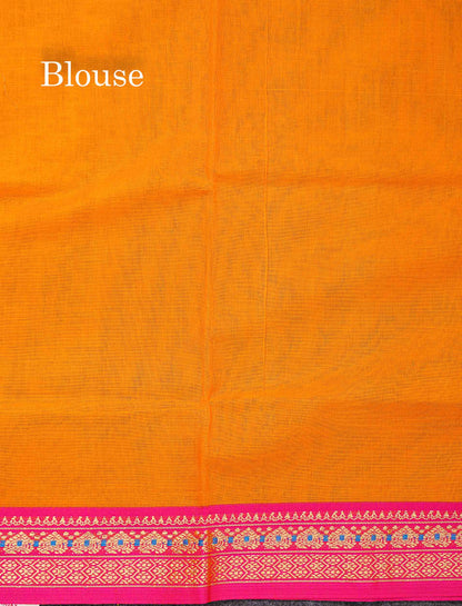 Beautiful Chilly Red Plain Pure Cotton Saree With Contrast Violet Menakari Traditional Border