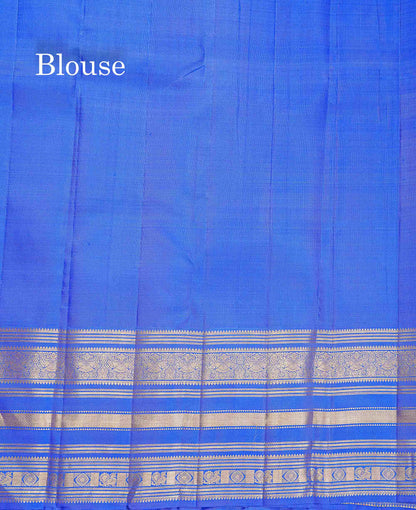 Pure Kanjivaram Silk Saree - Royal Blue Colour Body Horizontal Zari Stripes With Traditional Long Border
