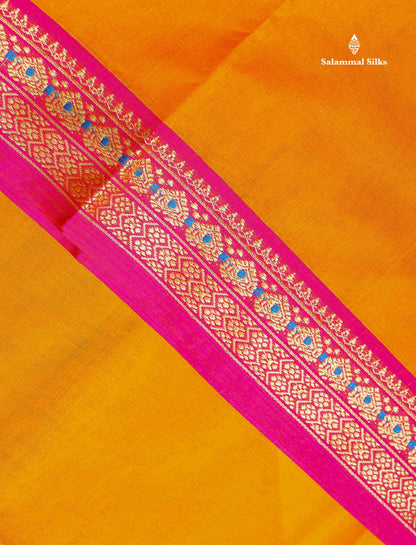 Beautiful Chilly Red Plain Pure Cotton Saree With Contrast Violet Menakari Traditional Border