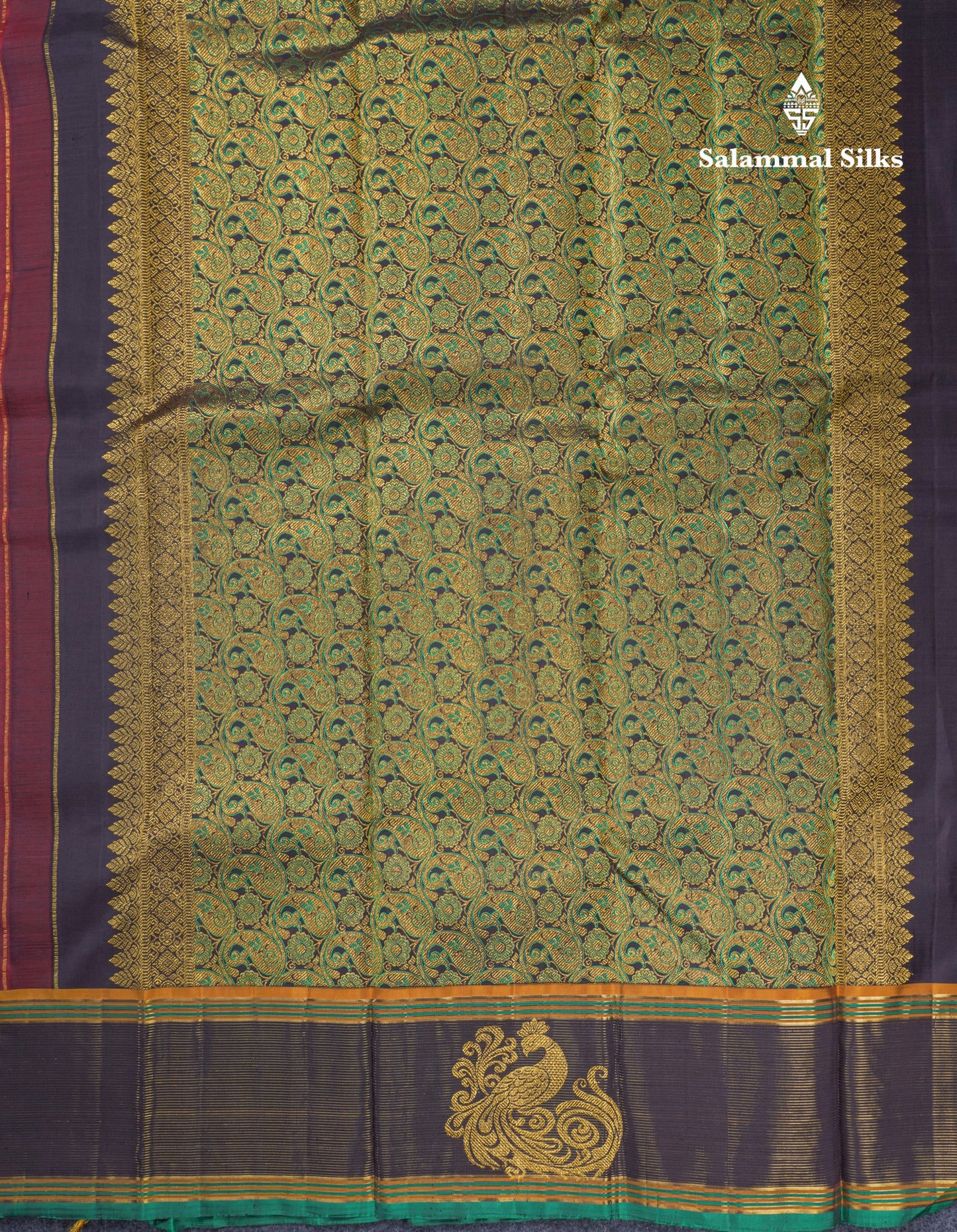 Dark Maroon Pure Kanjivaram Silk Saree With Contrast Vaira Oosi Traditional Border