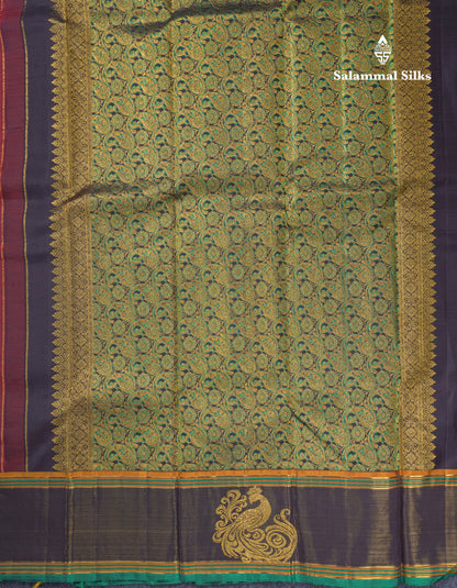 Dark Maroon Pure Kanjivaram Silk Saree With Contrast Vaira Oosi Traditional Border
