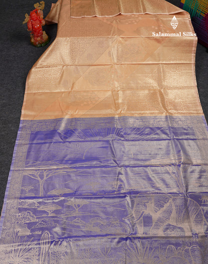 Beautiful Copper Tissue Silk Mix Saree With Contrast Violet Blouse
