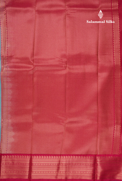Sea Blue Tiny Zari Checks Semi Silk Saree With Contrast Pink Turning Border