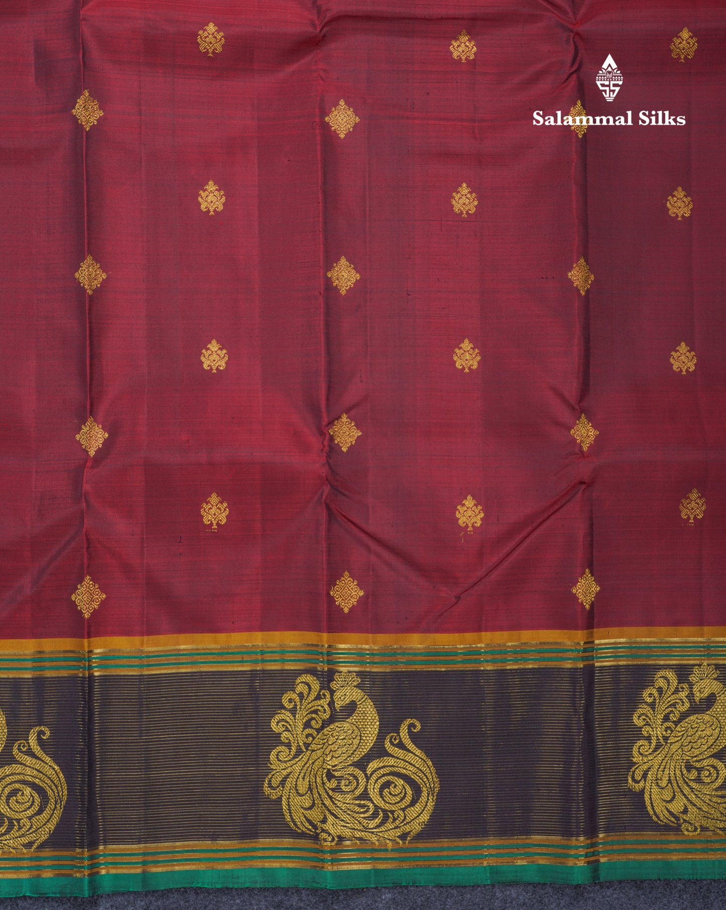 Dark Maroon Pure Kanjivaram Silk Saree With Contrast Vaira Oosi Traditional Border
