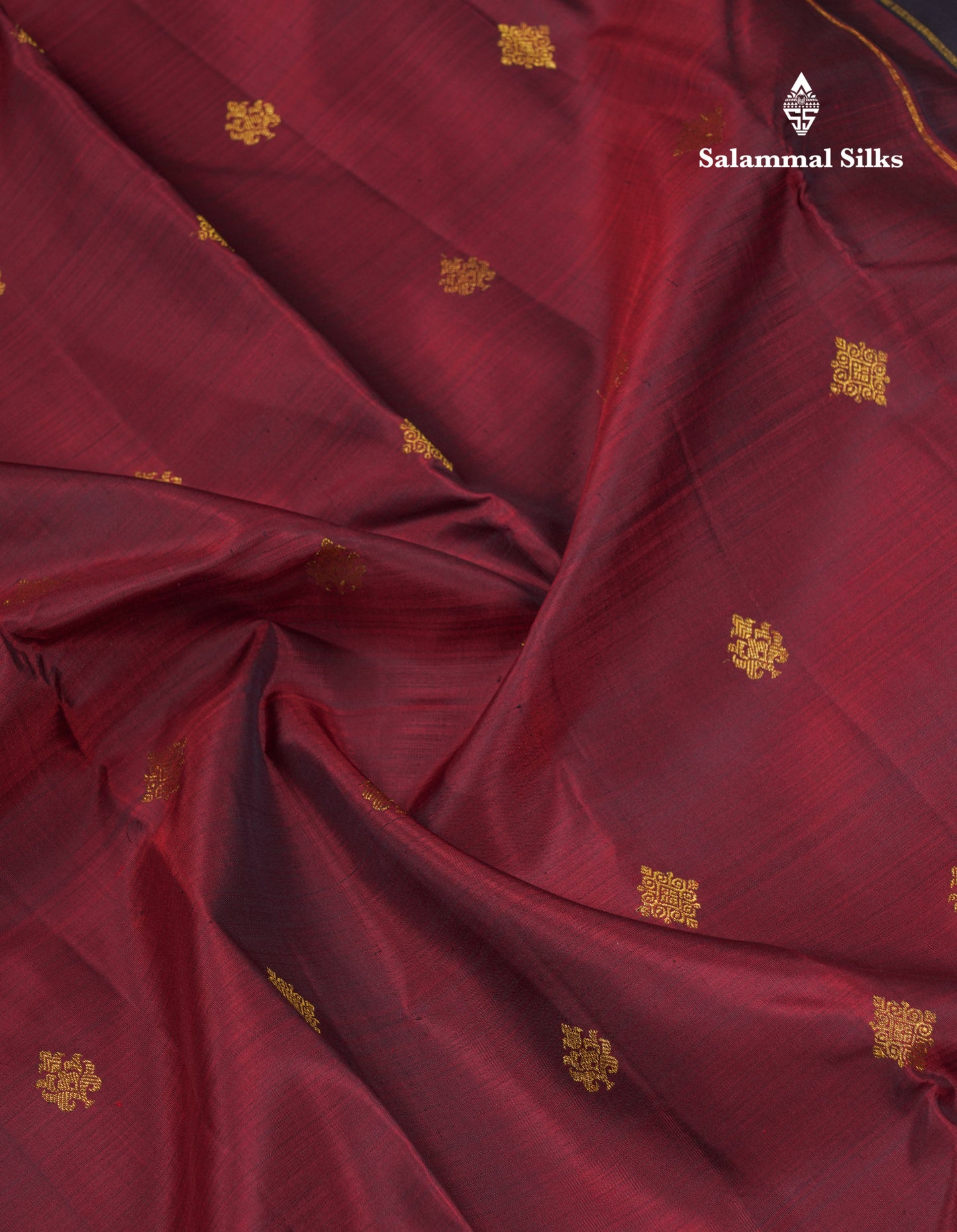 Dark Maroon Pure Kanjivaram Silk Saree With Contrast Vaira Oosi Traditional Border