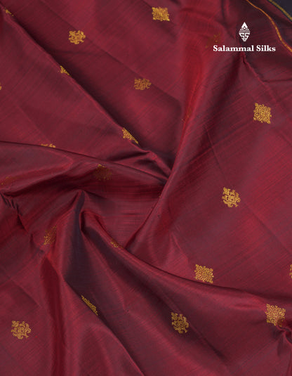 Dark Maroon Pure Kanjivaram Silk Saree With Contrast Vaira Oosi Traditional Border