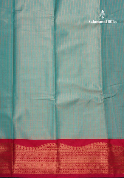 Sea Blue Tiny Zari Checks Semi Silk Saree With Contrast Pink Turning Border