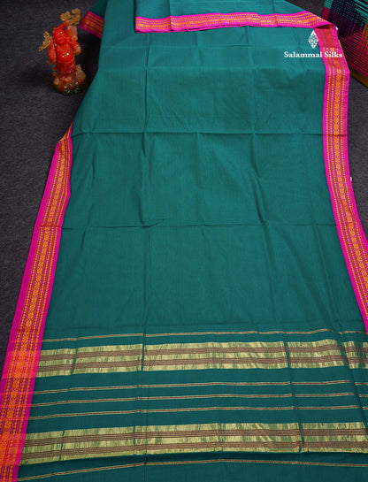 Beautiful Mango Yellow Plain Pure Cotton Saree With Contrast Dual Tone Green Traditional Border