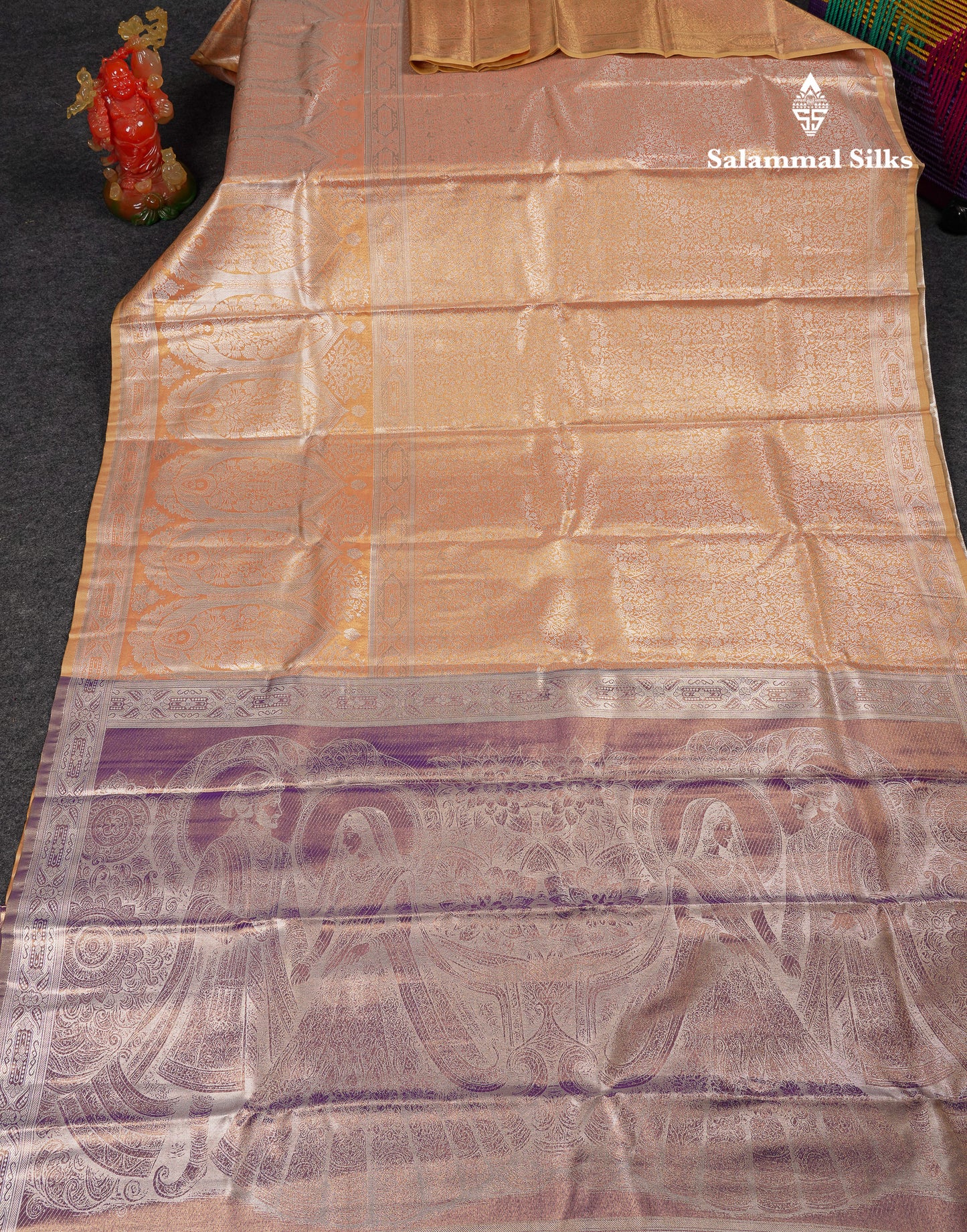 Beautiful Copper Tissue Silk Mix Saree With Contrast Violet Blouse