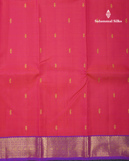 Dual Tone Pinkish Orange Pure Kanjivaram Silk Saree With Contrast Vadamalli Small Traditional Border