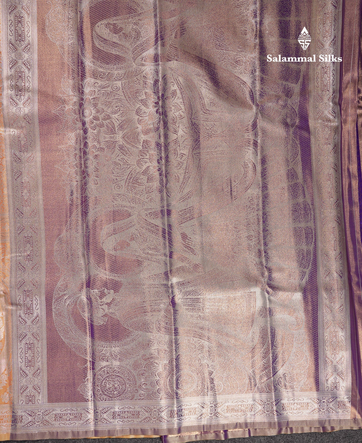 Beautiful Copper Tissue Silk Mix Saree With Contrast Violet Blouse