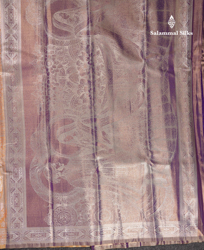 Beautiful Copper Tissue Silk Mix Saree With Contrast Violet Blouse