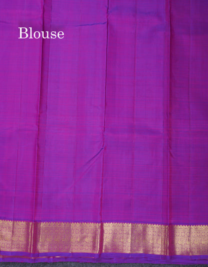Dual Tone Pinkish Orange Pure Kanjivaram Silk Saree With Contrast Vadamalli Small Traditional Border