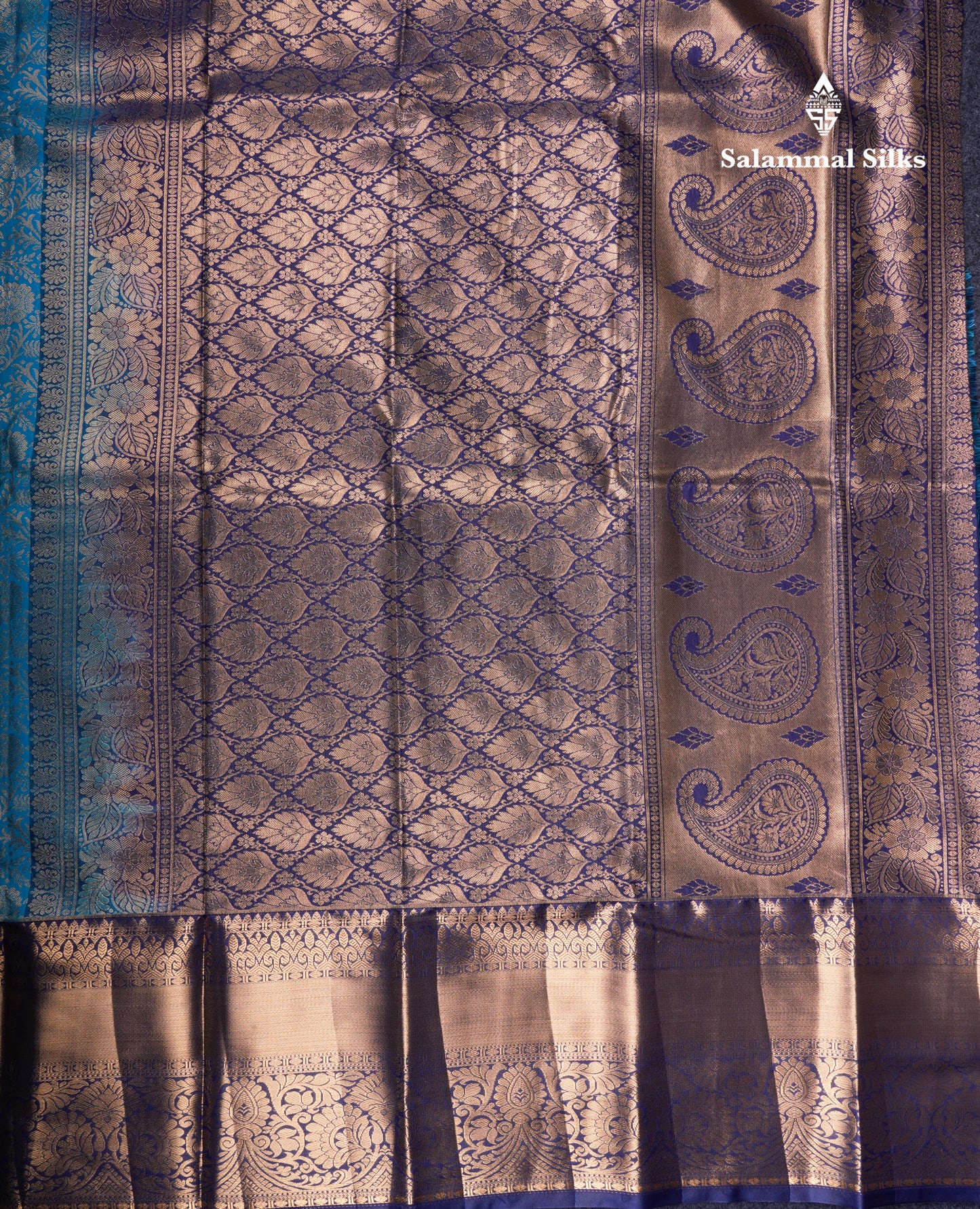 Light Ramar Blue Bridal Semi Silk Saree With Contrast Navy Blue Border