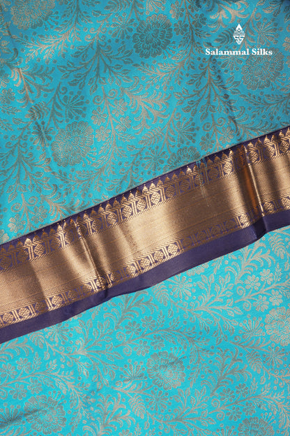 Light Ramar Blue Bridal Semi Silk Saree With Contrast Navy Blue Border