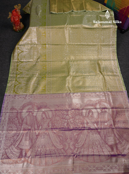 Beautiful Copper Tissue Silk Mix Saree With Contrast Violet Blouse