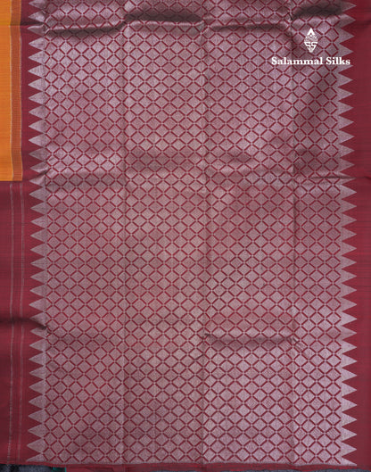 Dark Maroon and Mustard Yellow Half & Half Pure Kanjivaram Silk Saree With Contrast Dark Maroon Blouse