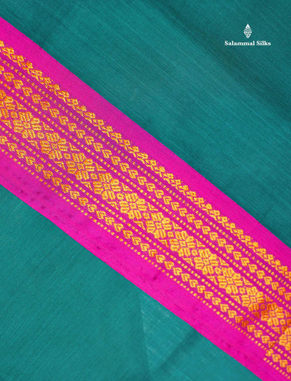 Beautiful Mango Yellow Plain Pure Cotton Saree With Contrast Dual Tone Green Traditional Border