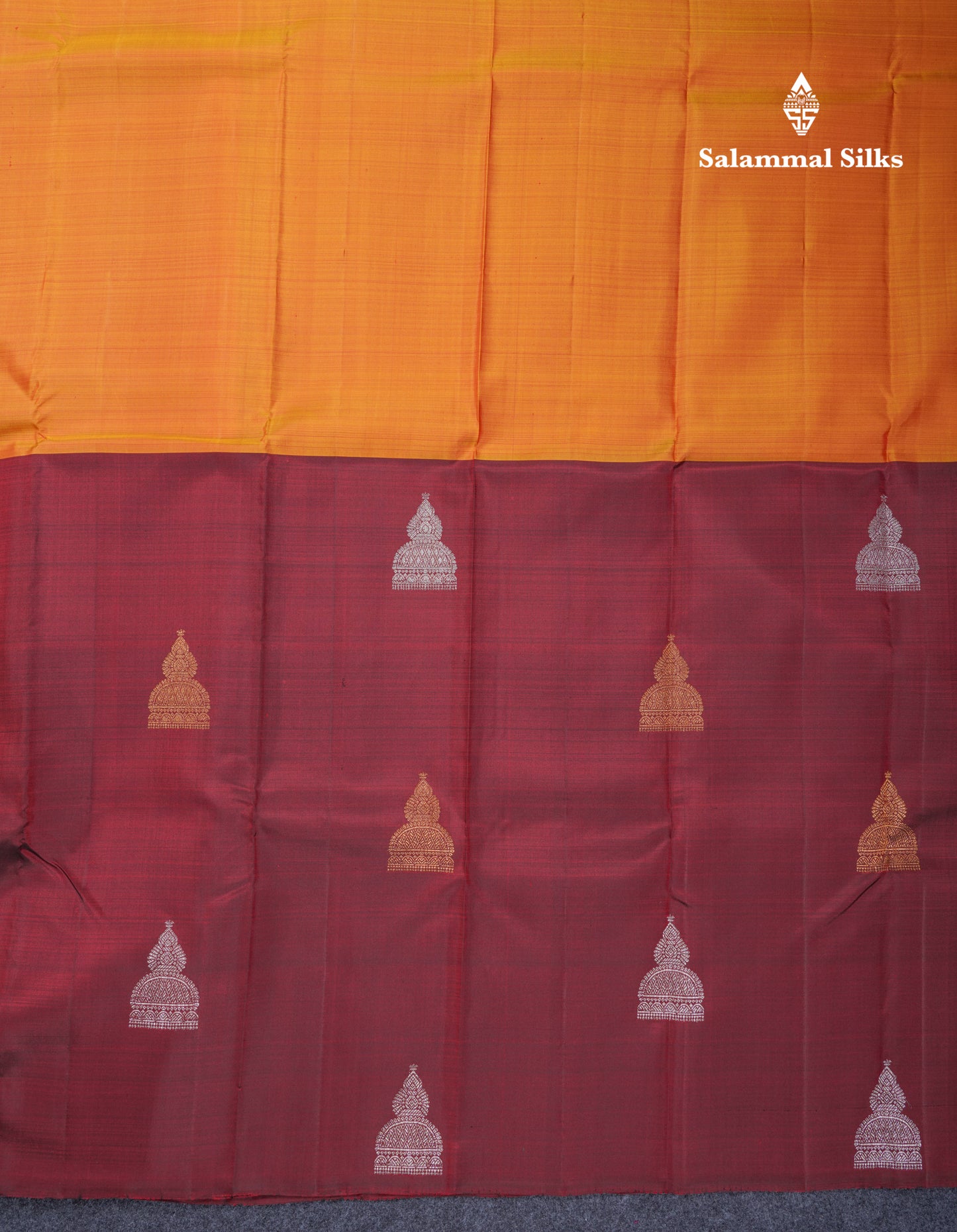 Dark Maroon and Mustard Yellow Half & Half Pure Kanjivaram Silk Saree With Contrast Dark Maroon Blouse