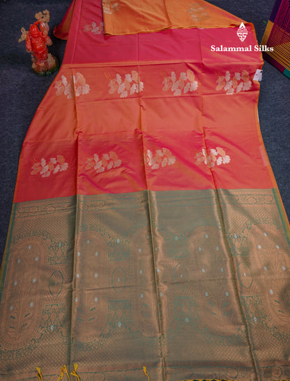 Beautiful Peacock Blue Silver And Gold Zari Meena Work Buttas Semi Soft Silk Saree With Contrast Purple Blouse