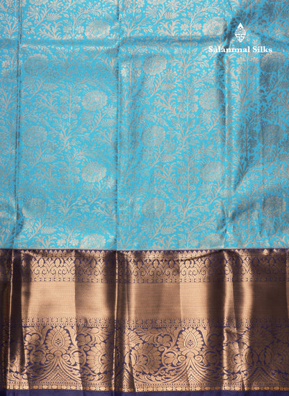 Light Ramar Blue Bridal Semi Silk Saree With Contrast Navy Blue Border