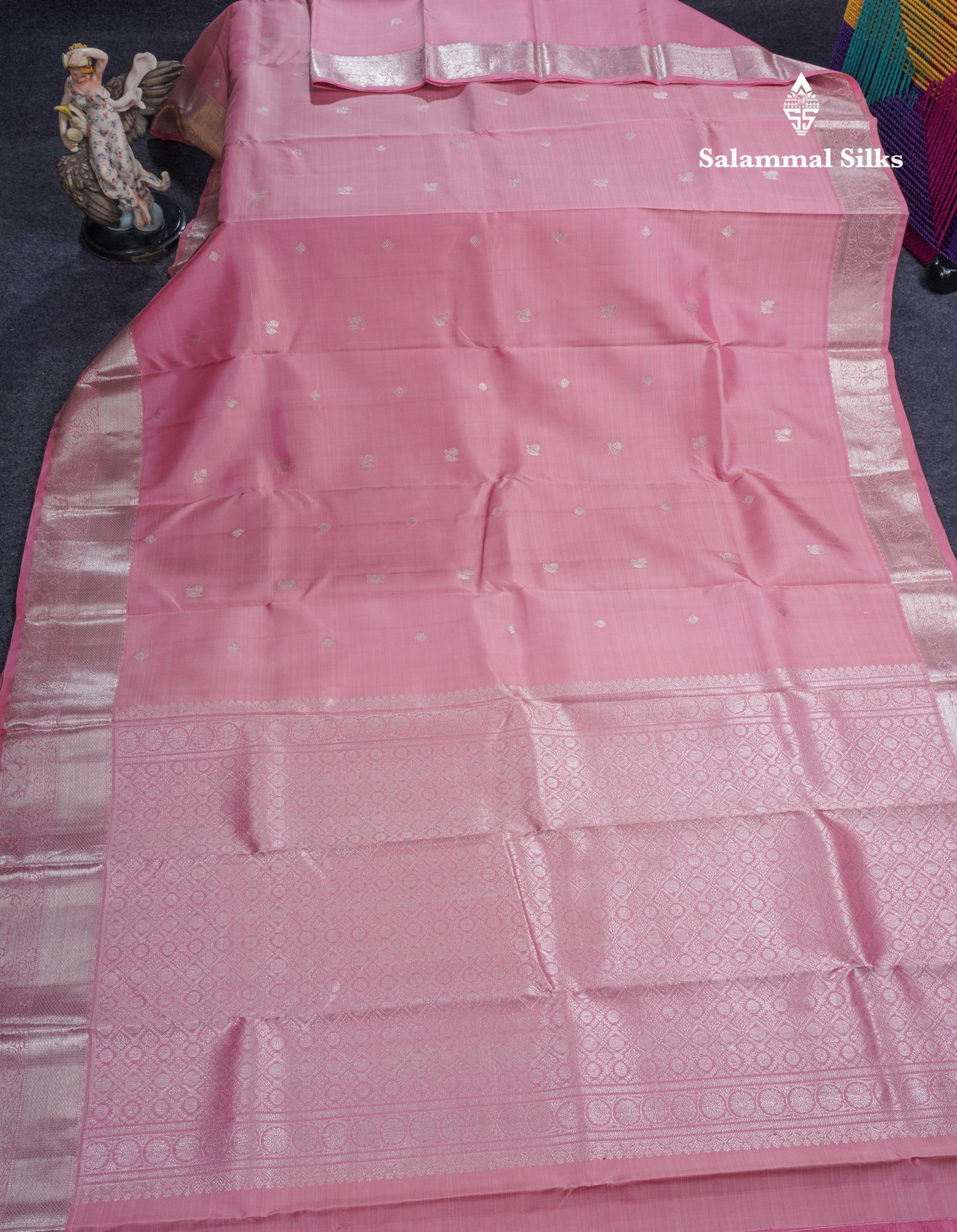 Baby Pink Pure Kanjivaram Silk Saree With Traditional Evening Morning Border